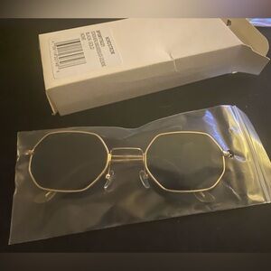 (1MC30)Octagonal Gold Metal Frame Sunglasses New